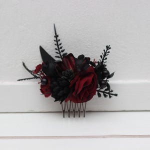 Flower comb Bridal comb Black burgundy accessories Wedding accessories Burgundy wedding Bridesmaid comb Halloween Gothic wedding