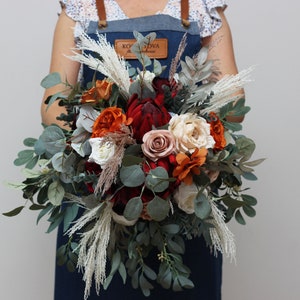 Boho protea bouquet Rust vine beige white wedding  Bridal bouquet Faux bouquet Fall wedding  Faux blooms Boho flowers - width 16 inch