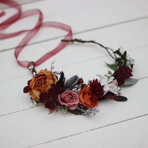 Burgundy Rust Dusty rose floral crown Flower wreath Wedding headpiece Burgundy wedding Bridal hairpiece Bridesmaid crown Maternity crown