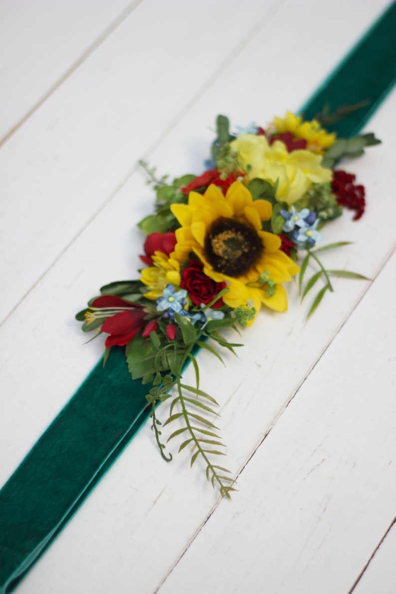 Sunflower velvet belt Rustic wedding Summer bride Dress