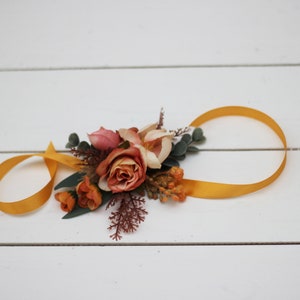 Boho bouquet Orange rust peach flowers Bridal bouquet Faux bouquet Fall wedding Silk flowers Boho wedding width 20 inch imagem 3