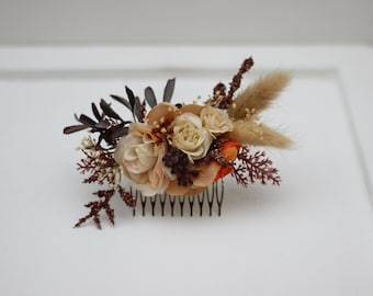 Pale orange cream  flower comb Boho wedding Bridal hair piece Floral clip Hair flowers