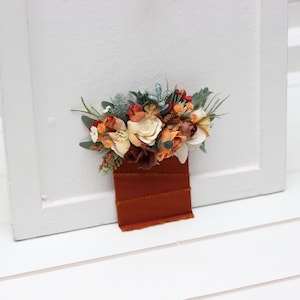 Terracotta ivory orange pocket boutonniere Groom Wedding accessories Burgundy wedding Square boutonniere Pocket flowers