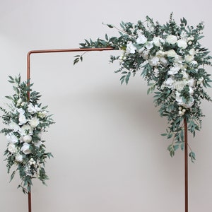 White classic wedding Flower arch arrangement  Wedding flowers Wedding corner swag Faux flowers wedding arrangement