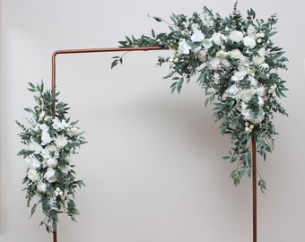 White classic wedding Flower arch arrangement  Wedding flowers Wedding corner swag Faux flowers wedding arrangement