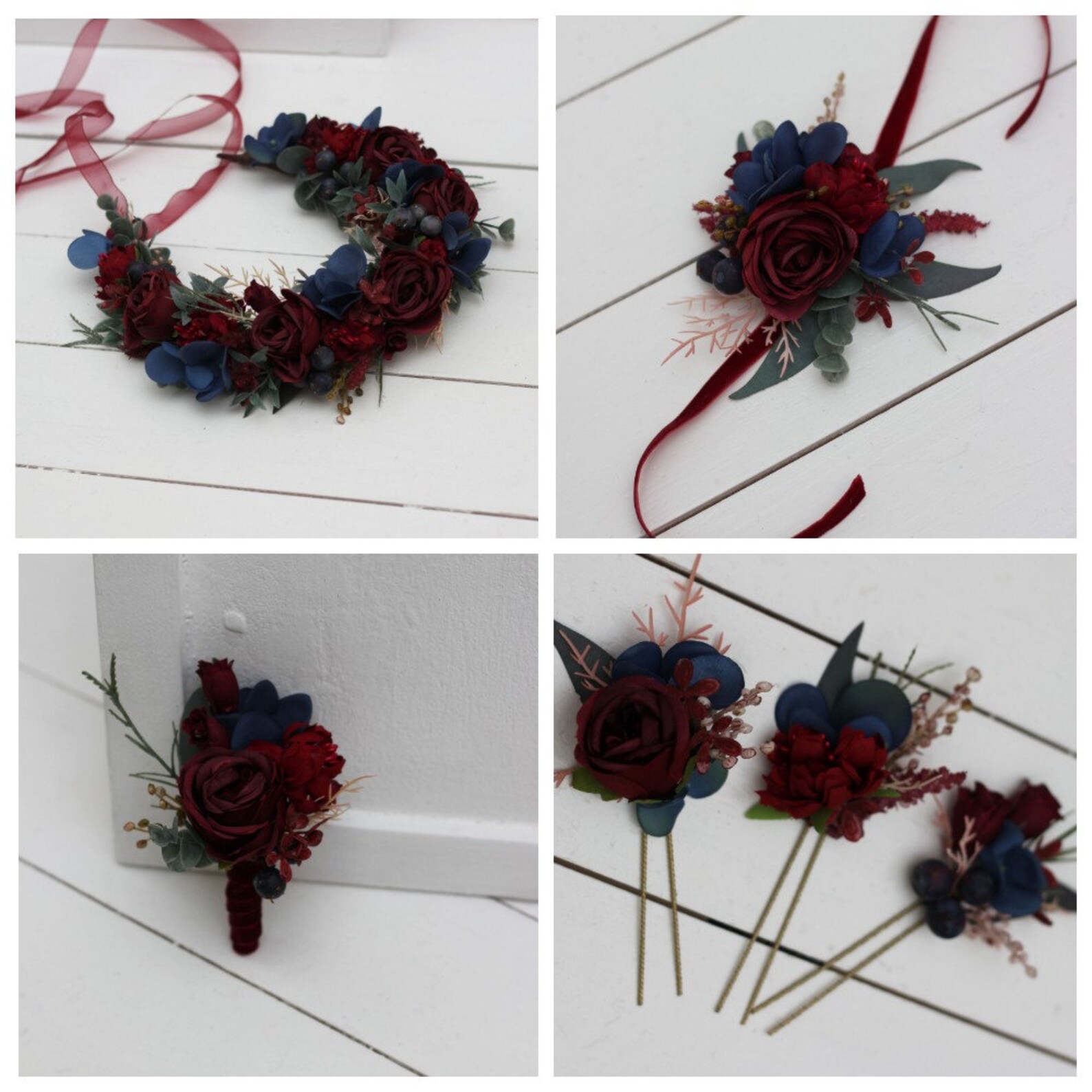 Burgundy Navy Blue Flower Accessories Boutonniere Flower Crown Etsy