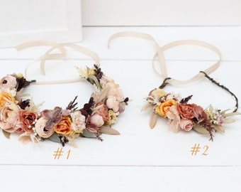 Cinnamon ivory pale orange flowers Fall wedding Boho wedding accessories Flower crown