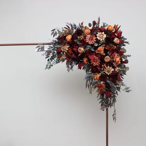 Rust burgundy brown orange flowers Boho arch flowers Floral arch arrangement Fall wedding Boho wedding Wedding corner swag Faux flowers