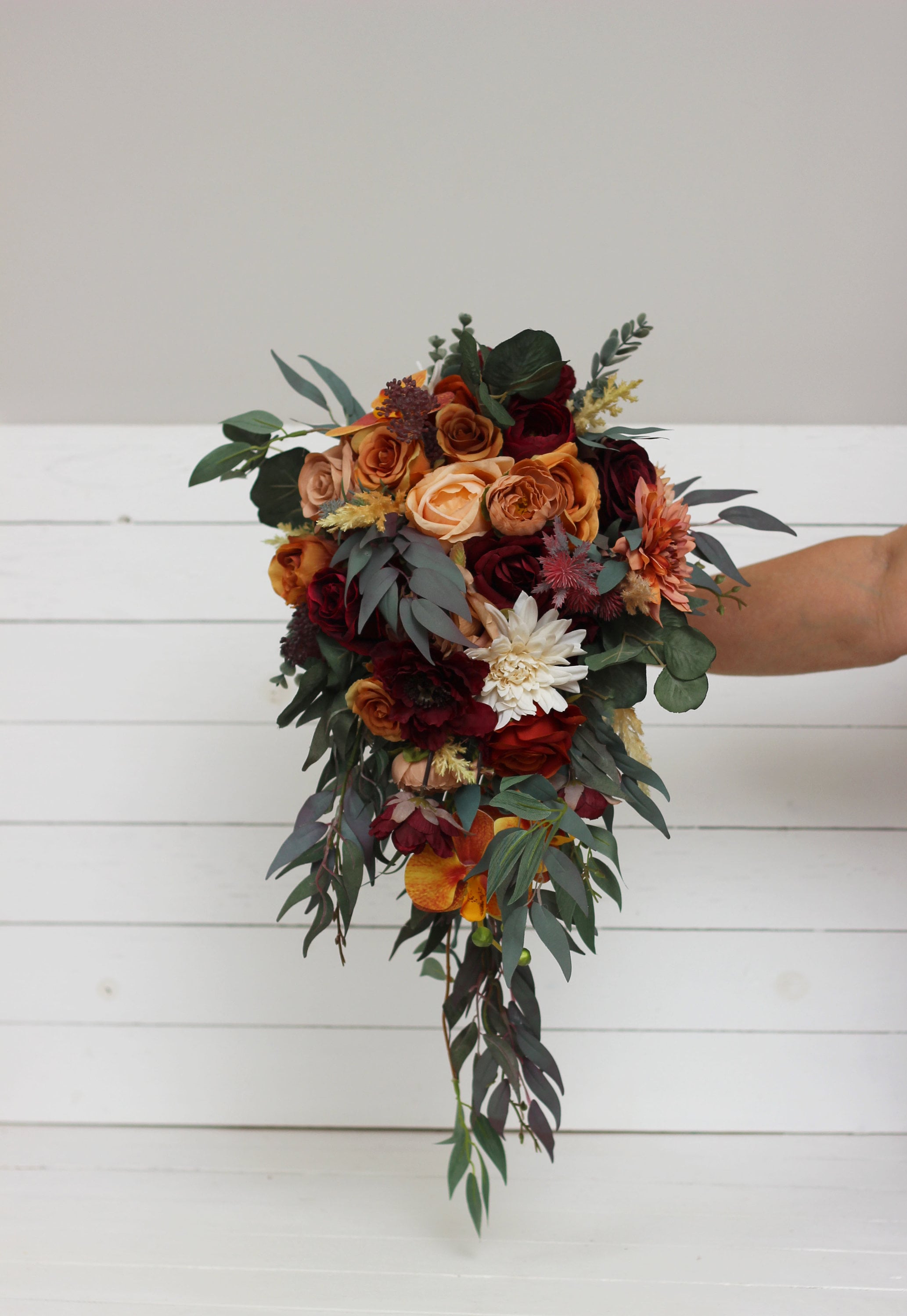 Cascading Bouquet Fall Wedding Bouquet Rust Orange Burgundy Etsy UK