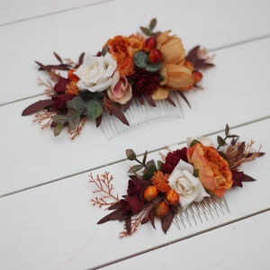 Orange ivory rust floral comb Floral headpiece Bridal flower clip Fall wedding flowers Hair comb wedding hair accessories