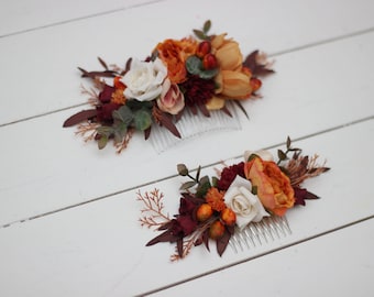 Orange ivory rust floral comb Floral headpiece Bridal flower clip Fall wedding flowers Hair comb wedding hair accessories