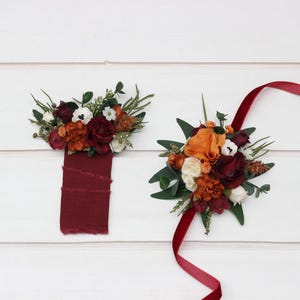 Pocket boutonniere Burgundy burnt orange cream flower accessories Boutonniere Buttonhole Wedding flowers Groom Groomsmen Fall