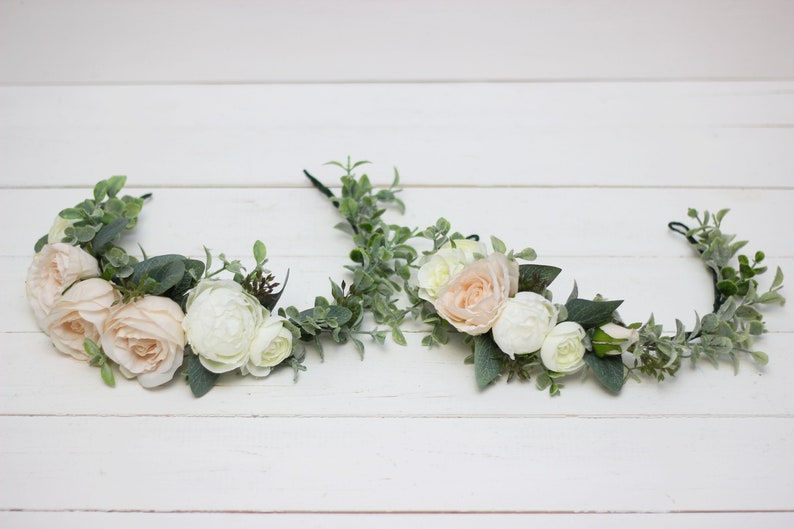 Baby crown Mommy and my Beige white eucalyptus flower crown Wedding hair wreath Bridal headpiece Boho Bridesmaid floral Leaves headband
