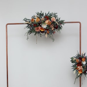 Flower arch arrangement Rust burgundy ivory boho wedding  Floral archway Faux flowers wedding arrangement Flower tie back