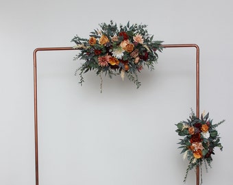 Flower arch arrangement Rust burgundy ivory boho wedding  Floral archway Faux flowers wedding arrangement Flower tie back