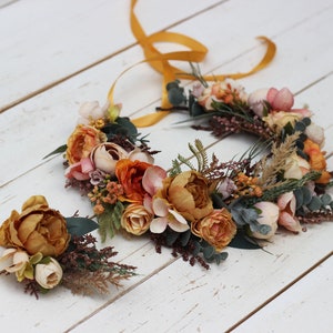 Rust dusty orange floral crown Flower wreath Wedding headpiece Burgundy wedding Bridal hairpiece Bridesmaid crown Maternity crown