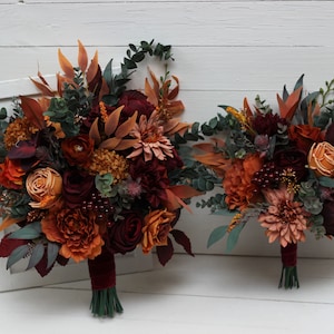 Fleurs orange cannelle bordeaux rouille Bouquet de la mariée Faux bouquet Mariage automne Mariage bohème Fleurs artificielles - taille 14 pouces