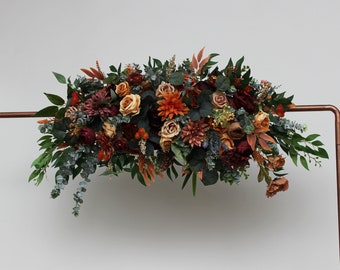 Rust Terracotta Burgundy brown flowers Wedding flowers Floral archway Faux flowers wedding arrangement