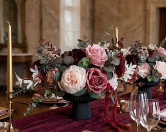 Blush Pink, Burgundy & Dusty Rose Table centerpiece