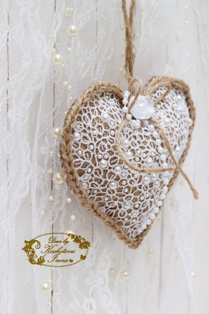Burlap Lace Heart Ornaments Home Decor Ornaments Rustic Home Etsy