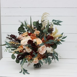 Rust brown ivory boho wedding Boho bouquet Bridal bouquet Faux bouquet Fall wedding Faux blooms