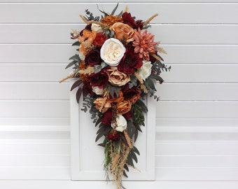 Rust burgundy ivory flowers Bridal bouquet Faux bouquet Fall wedding Boho wedding Silk flowers Anemone bouquet Pampas grass bouquet