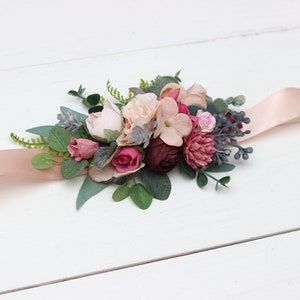 Dusty rose burgundy blue belt Floral sash Dusty rose wedding Flower sash Bridal accessory Flower girl belt Boho wedding immagine 9