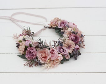 Mauve blush pink flower crown Flower girl crown  Bridal headpiece Floral headband Wedding hair wreath Bridesmaid crown Maternity