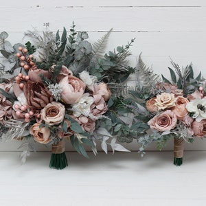 Sage green gray Blush pink beige white Bridal bouquet Faux bouquet  Wedding flowers Bridesmaid boquet  Boho wedding bouquet Anemone bouquet