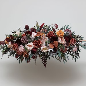 Сinnamon burgundy blush pink rust wedding Archway Boho wedding Wedding floral arrangement