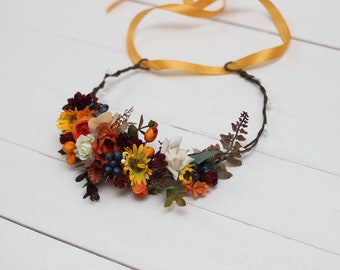 Couronne florale orange poussiéreuse poussiéreuse Couronne florale rouille Couronne florale Mariage tournesol Anniversaire Mariage Couronne demoiselle d’honneur Couronne maternité