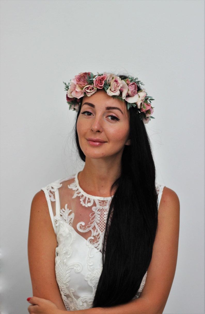 Blush Pink Dusty Rose Flower Crown Floral Accessory Wedding Etsy