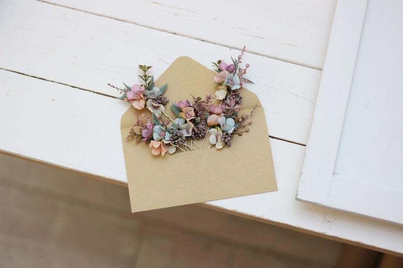 Pastel flower hair pins Dusty rose wedding Flower girl Etsy