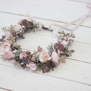 Blush flower crown Sage green taupe wedding Bridal floral headband Wedding hair wreath Hair flowers Bridesmaid crown Maternity