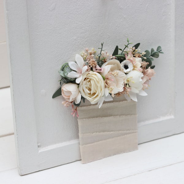 Pocket boutonniere White blush pink  flowers Flower accessories Boutonniere Buttonhole Groom Groomsmen