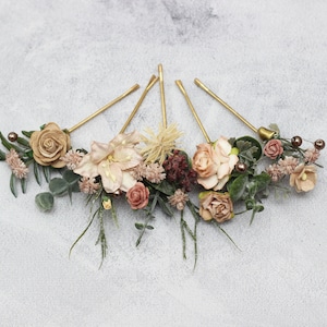 Set of bobby pins Beige eucalyptus accessories Bridal hairpiece Wedding flowers Floral hair pins Floral bobby pins