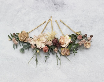 Set of bobby pins Beige eucalyptus accessories Bridal hairpiece Wedding flowers Floral hair pins Floral bobby pins