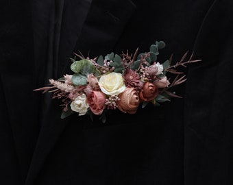Dusty rose cream blush pink flowers pocket boutonniere  Flower accessories Boutonniere Buttonhole Groom Groomsmen
