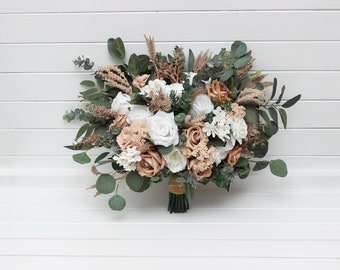 Boho bouquet  Beige tan white flowers Bridal bouquet Faux bouquet Fall wedding  Silk flowers Bridesmaid bouquet Wedding bouquet