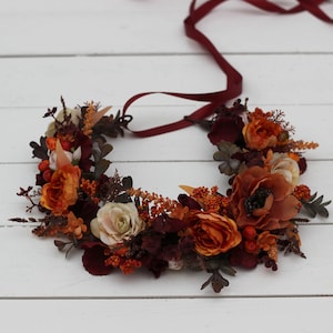 Burgundy Rust ivory floral crown Flower wreath Wedding headpiece Burgundy wedding Bridal hairpiece Bridesmaid crown Maternity crown