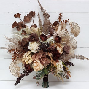 Boho bouquet  Terracotta brown gold cream flowers Bridal bouquet Faux bouquet Fall wedding Bridesmaid bouquet Faux flowers - width 14 inch