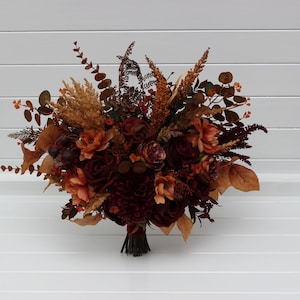 Burgundy deep red burnt orange bouquet Fall wedding bouquet Bridal bouquet Burgundy wedding bouquet Cascading bouquet Bridesmaid bouquet