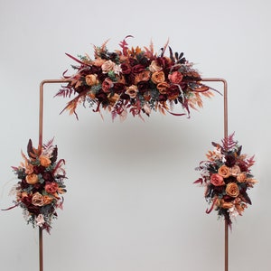 Set of 3  Burgundy terracotta flower arch arrangement  Arbor flowers Floral archway Faux flowers wedding arrangement Arch flowers