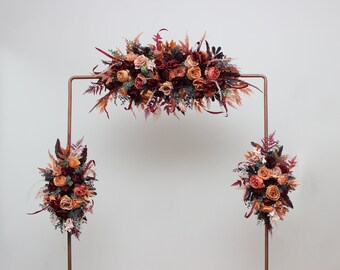 Set of 3  Burgundy terracotta flower arch arrangement  Arbor flowers Floral archway Faux flowers wedding arrangement Arch flowers