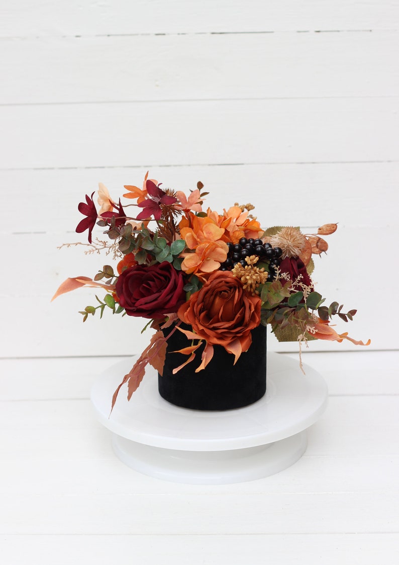 Burgundy Black Rust Centerpiece Orange Flowers Fall Wedding Boho ...
