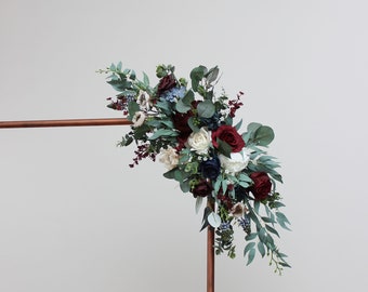 Burgundy navy blue ivory flowers