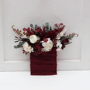 Burgundy ivory pocket boutonniere Pocket flowers Boutonniere Buttonhole Groom Groomsmen
