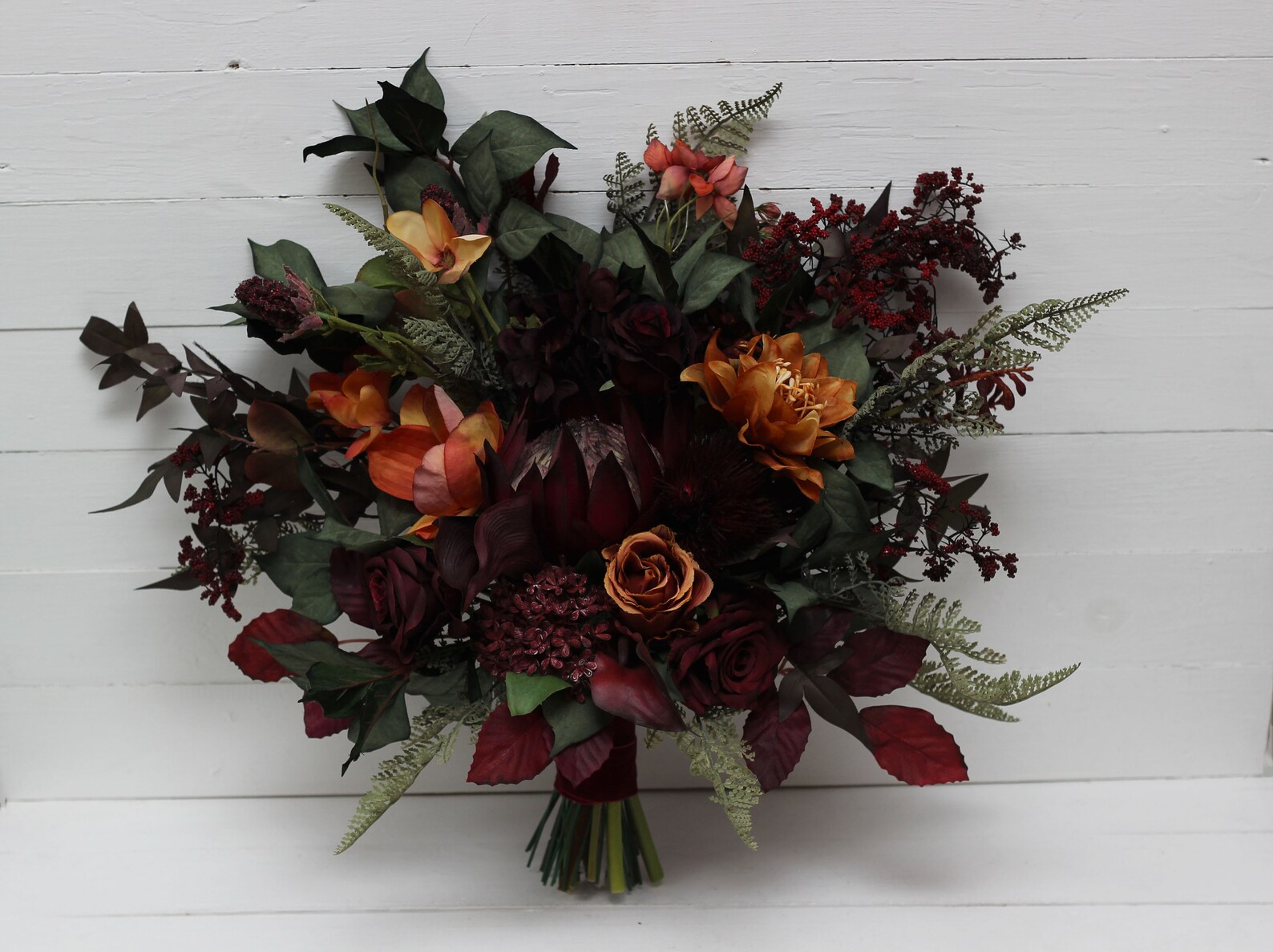 Protea Calla Lilies Bouquet Deep Burgundy Rust Bridal Bouquet Etsy