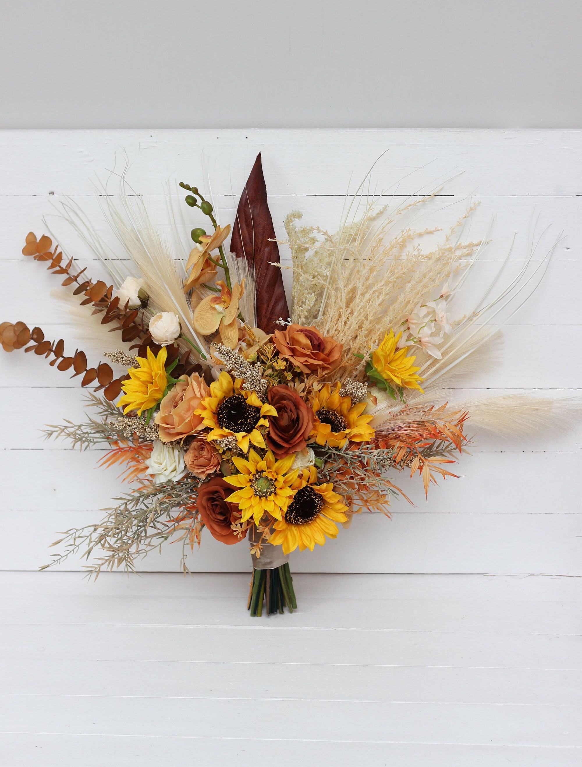 Sunflowers Boho Bouquet Pampas Grass Bouquet Orange Rust Beige Etsy