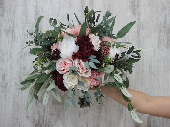 Custom Burgundy, Pink, Ivory Floral Wedding Veil
